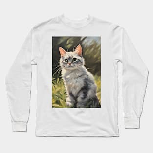 Cat Portrait Art Oil Painting Long Sleeve T-Shirt